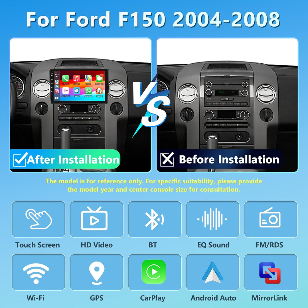 4GB+64GB Carplay Autoradio für Ford F-150 2004-2008 mit GPS Navigation, 10 Zoll Kabellosem Android A