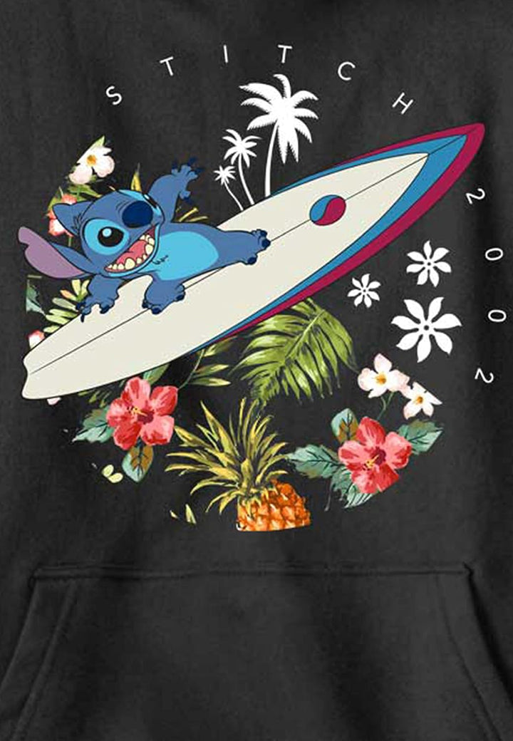 Disney Kids Lilo & Stitch Surfer Dude Youth Pullover Hoodie, Black, X-Large