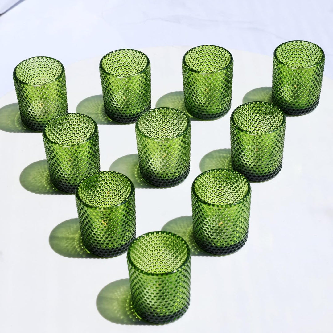 Grüne Teelichtgläser Weihnachten, Bubbles Teelichthalter Glas mit 12 Stück, Grüne Vintage-Teelichter