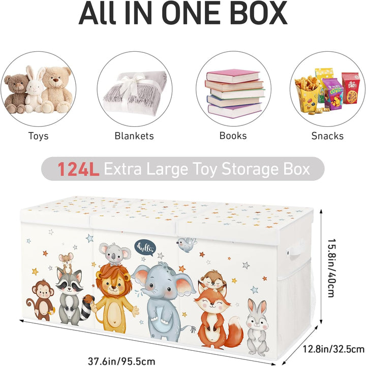 Spielzeugkiste Aufbewahrungsbox mit Deckel Kinder 96 x 32 x 40 cm, Faltbare und Platzsparend für Kin