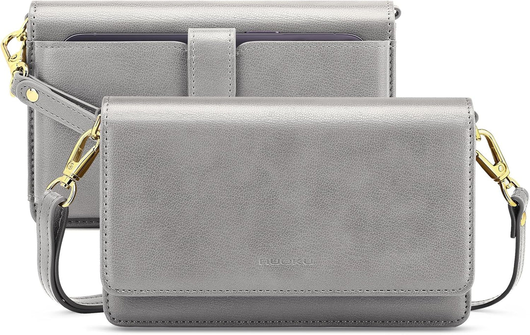 Nuoku Handytasche Zum Umhängen Damen mit Geldbörse, Crossbody Bag mit Funktionelle Fächer Grau, Grau