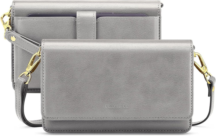 Nuoku Handytasche Zum Umhängen Damen mit Geldbörse, Crossbody Bag mit Funktionelle Fächer Grau, Grau