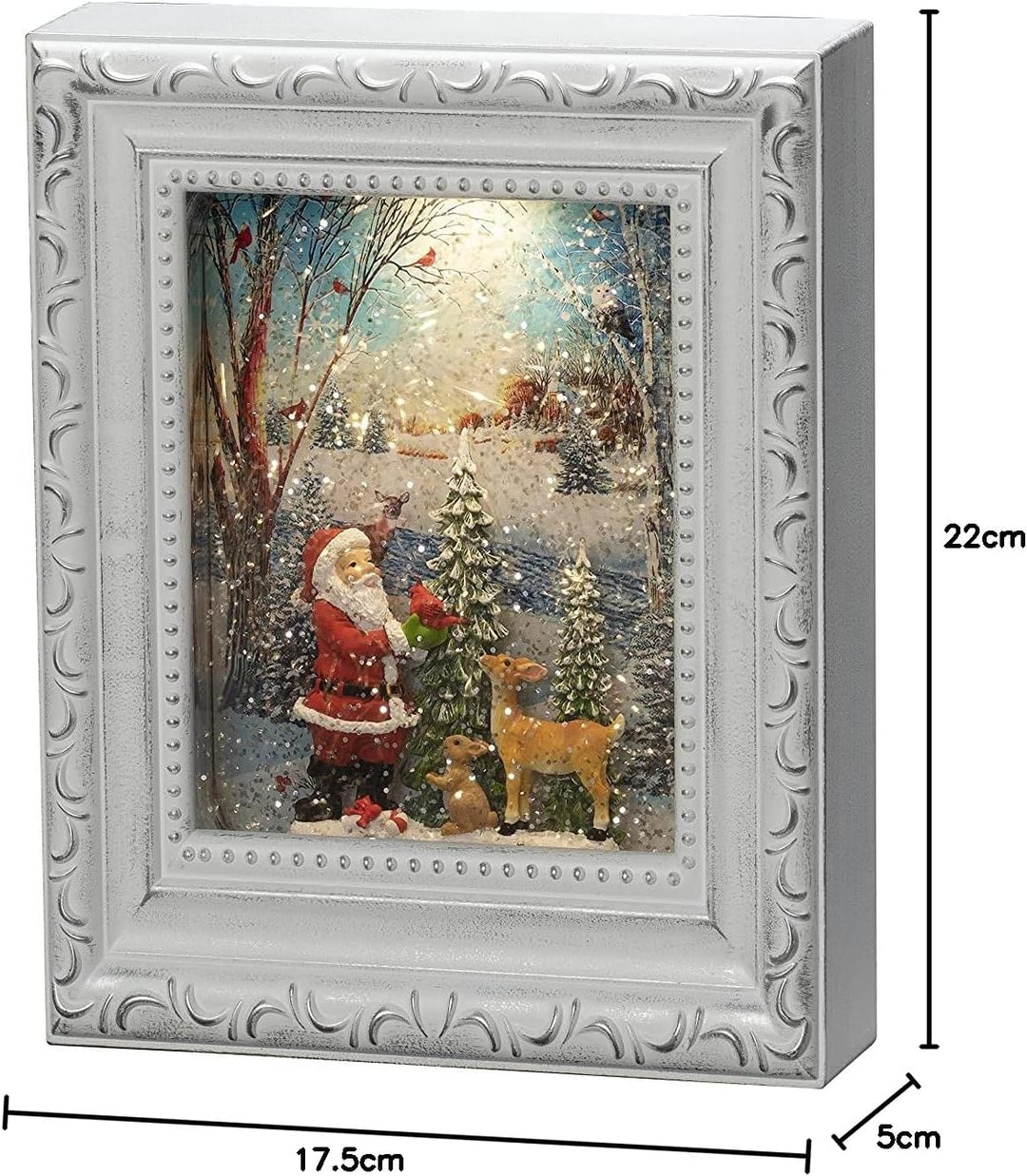 Konstsmide LED Wasserlaterne, antik weiss, Bilderrahmen,"Weihnachtsmann mit Tieren", mit an/aus Scha