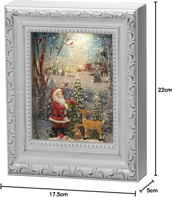 Konstsmide LED Wasserlaterne, antik weiss, Bilderrahmen,"Weihnachtsmann mit Tieren", mit an/aus Scha