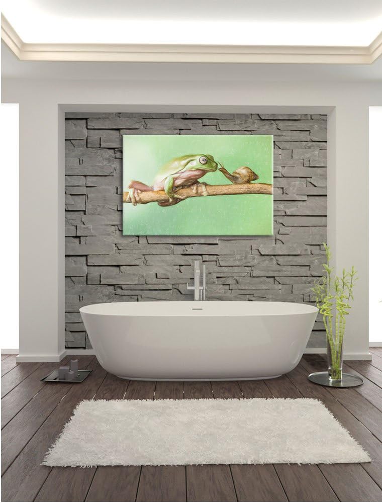 Pixxprint der Frosch und die Schnecke / 100x70cm Leinwandbild bespannt auf Holzrahmen/Wandbild Kunst