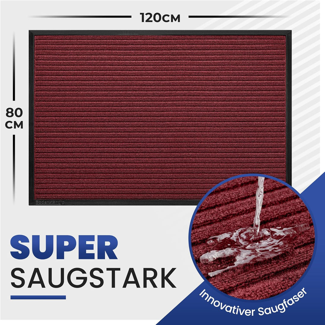 Fussmatte aussen - extrem rutschfest & langlebig - Fussabtreter aussenbereich dunkel rot 80x120cm -