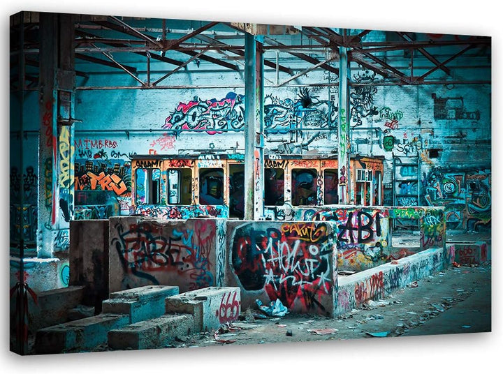 Feeby Bild auf Leinwand Graffiti Kunstdruck modern Street Art Blau 80x60 cm M14502 80x60 cm, M14502