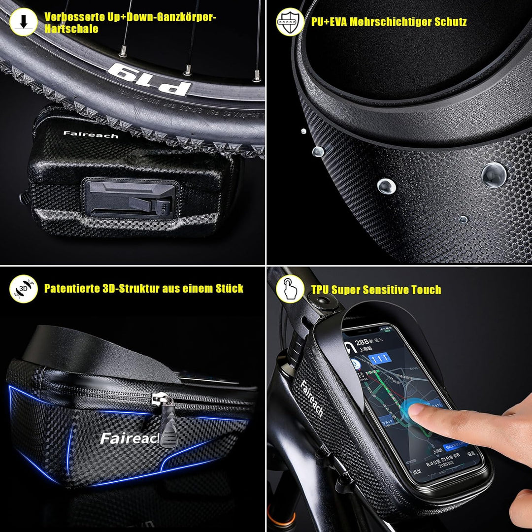 Faireach Fahrradtasche Rahmen Schnellverschluss, Fahrrad Rahmentasche Wasserdicht mit Grosse Kapazit