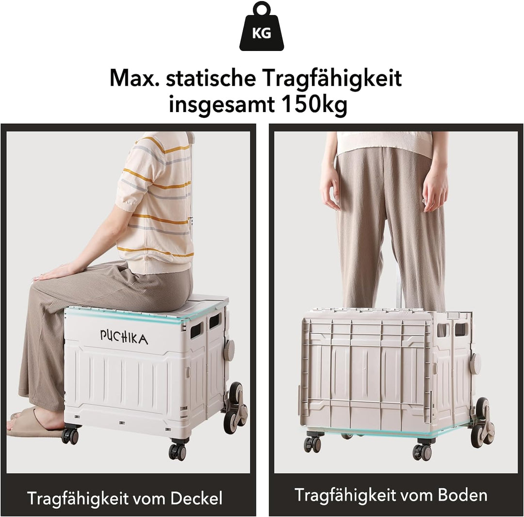 PUCHIKA Einkaufstrolley Treppensteiger klappbar, Einkaufswagen Trolley, Einkaufstrolley mit Deckel,