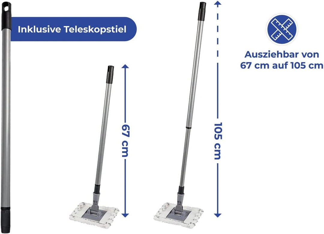Maximex Teleskop Bad- und Fliesenwischer Profi, 360° Duo-Knickgelenk, Inkl. 2 Bezüge, Waschbar bis 6