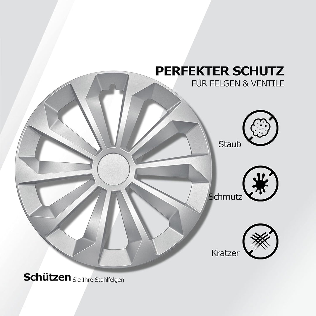 Albrecht 15 Zoll Radkappen Silber matt für Stahlfelgen - Fame Radzierblenden aus hochwertigem Kunsts