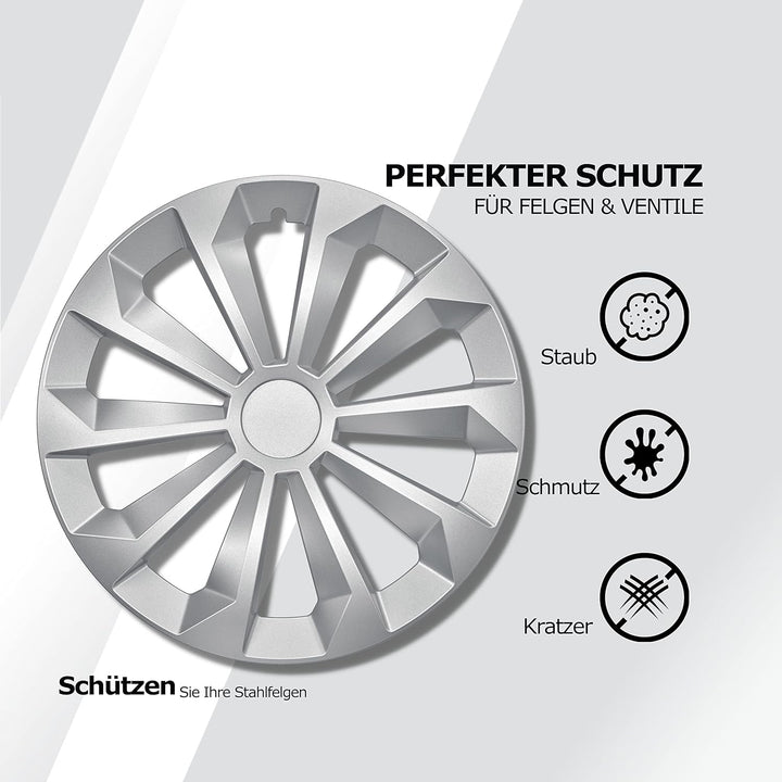 Albrecht 15 Zoll Radkappen Silber matt für Stahlfelgen - Fame Radzierblenden aus hochwertigem Kunsts