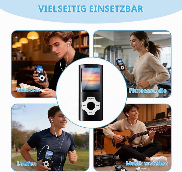 32GB MP3-Player/MP4-Player, Speicher, Verlustfreier Klang, HD Lautsprecher, Sprachrekorder, 1,8 Zoll