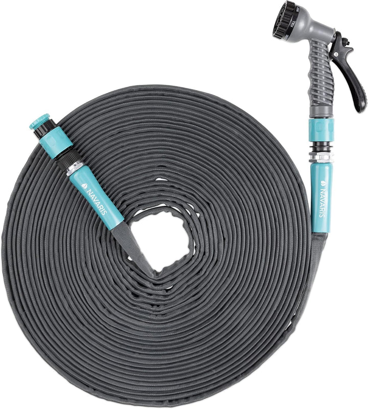 Navaris Flexibler Gartenschlauch 22,5m - Flachschlauch mit Brause und Schnelladaptern - Wasserschlau