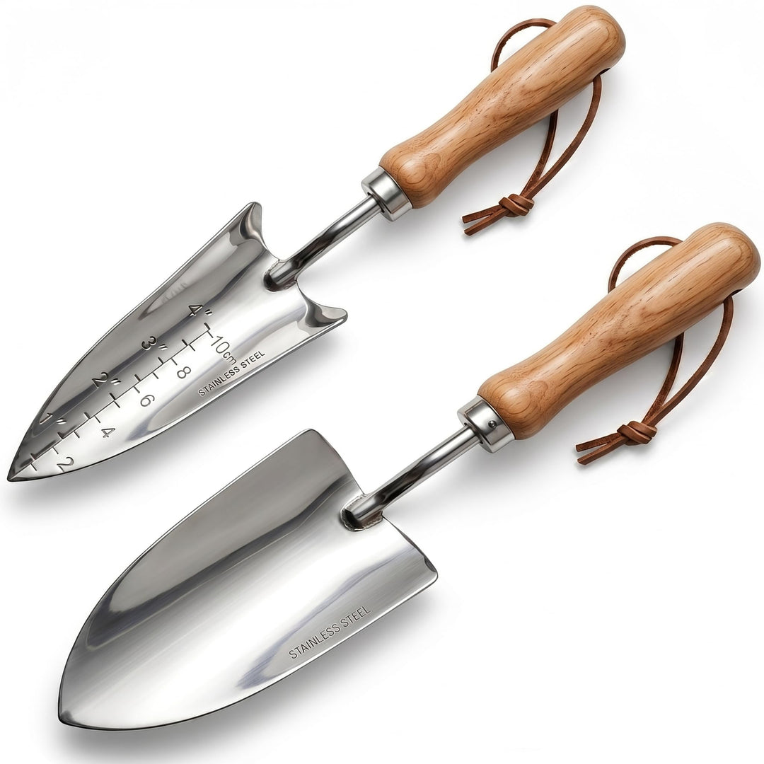 2er Gartenwerkzeug-Set Edelstahl Breiter Gartenschaufel (33x8cm) x1 und Schmaler Pflanzschaufel Mit