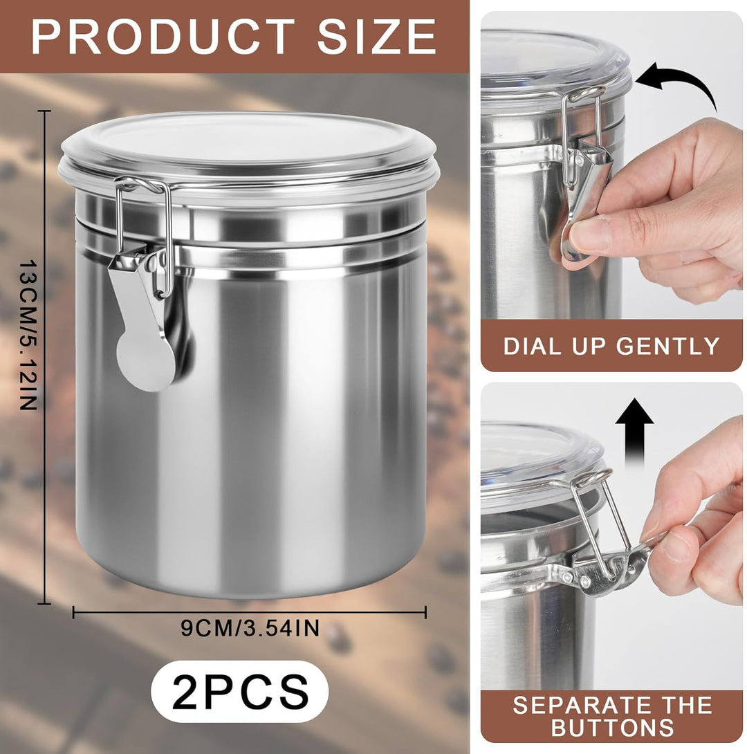 2 Stück Kaffeedose Luftdicht mit Deckel, 850ml Kaffeebohnen Behälter aus Edelstahl, kaffeebohnen auf