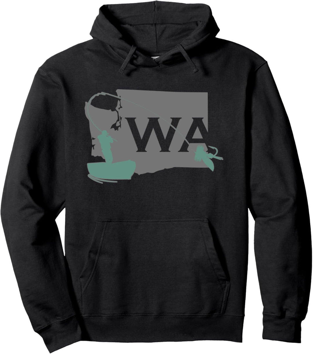 Washington State Map Vintage WA Fly Fishing Design Pullover Hoodie
