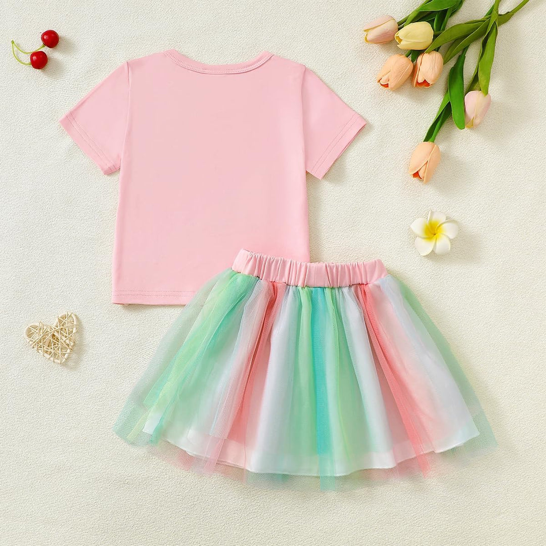 Kleinkind Baby Mädchen Geburtstag Outfit Birthday Girl Buchstabenstickerei T-Shirt Tutu Tüllrock Set