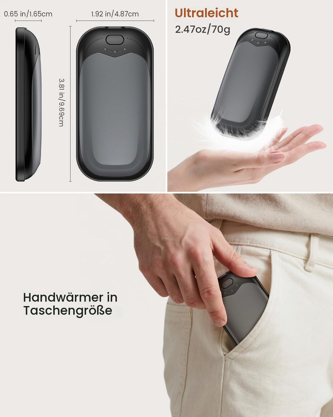 gabless Handwärmer Wiederaufladbar 2er, Elektrisch Handwärmer USB Tragbarer Handwärmers im Taschenfo