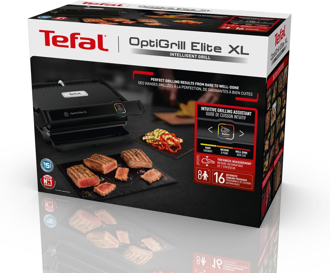 Tefal OptiGrill Elite XL Kontaktgrill, 16 Programme, Digitales Display mit Garstufenanzeige, Abnehmb