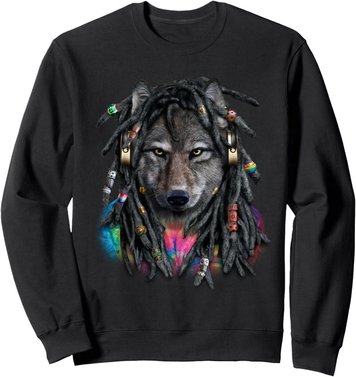 Grauer Wolf mit Reggae-Dreadlocks-Haaren Sweatshirt