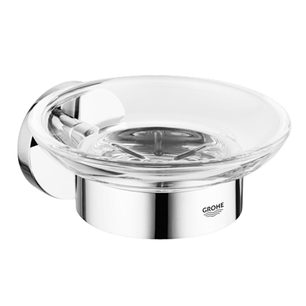 GROHE Essentials - Seifenschale (mit Halter, Material: Glas/Metall, verdeckte Befestigung, geeignet