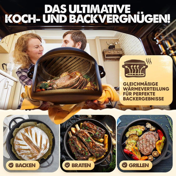 Gusseisen Topf zum Brot backen - Starter-Set mit Gärkorb, Bäckermesser und Brotrezepten - Idealer Br