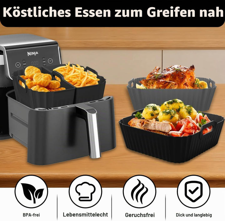 4 Stück Airfryer Silikonform für Heissluftfritteuse, Air Fryer Zubehör Wiederverwendba Silikon Einsa