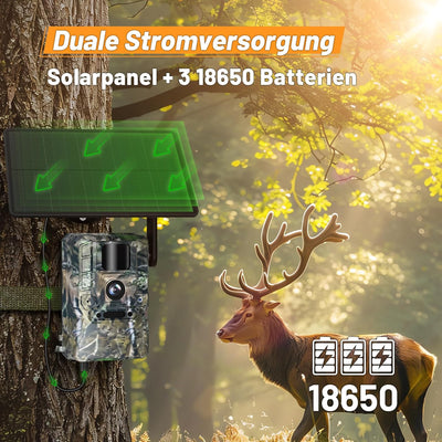 XTU 4G Wildkamera mit SIM Karte - LTE Solar Wildtierkamera mit Handyübertragung App,PIR Bewegungsmel