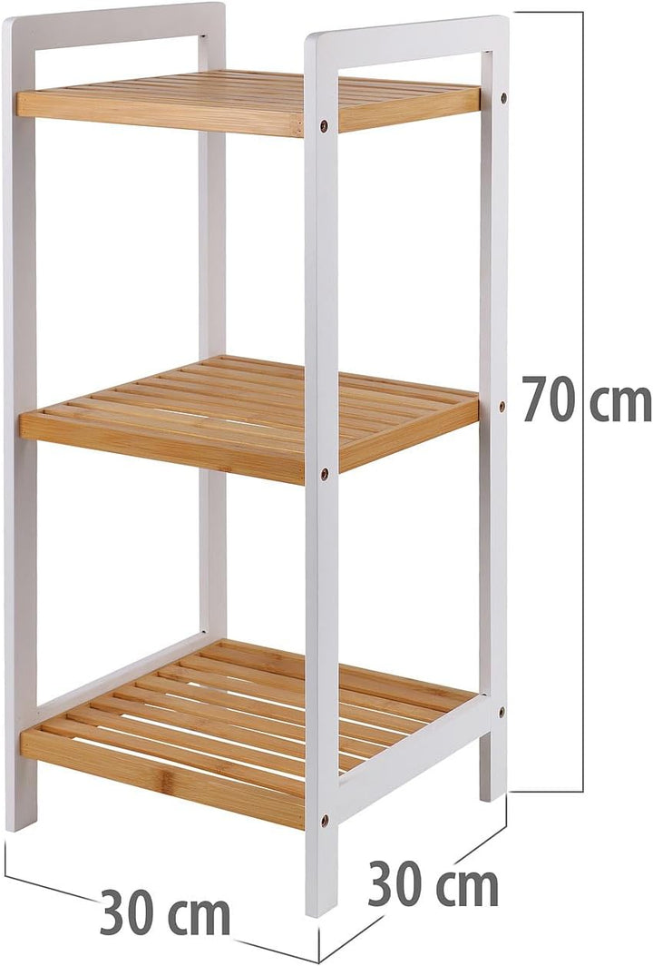 Rosenstein & Söhne Regal: Bambus-Standregal mit 3 Ablagen, 30 x 70 x 30 cm, weiss/Bambus (Bad Regal,