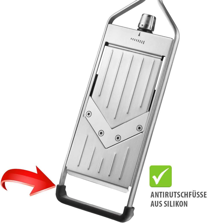 GEFU V‑Hobel PRIMELINE | Stufenlos einstellbar 0–5mm | Ultrascharfe V‑Klinge | Antirutschfüsse & Auf