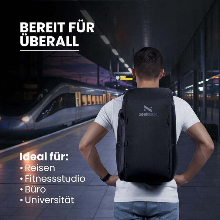 Zeeksack Rucksack Schwarz 20L - The Organizer Backpack & Reiserucksack mit Laptopfach, herausnehmbar