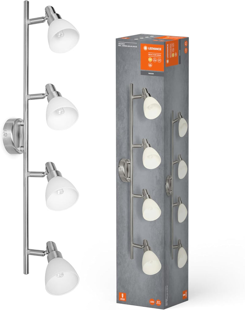 LEDVANCE LED Spotlight, 4-flammiger hochwertiger Spotstrahler aus Aluminium, geeignet für Wand und D