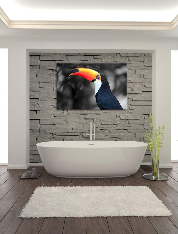 prächtiger Tukan schwarz/weiss Format: 100x70 auf Leinwand, XXL riesige Bilder fertig gerahmt mit Ke