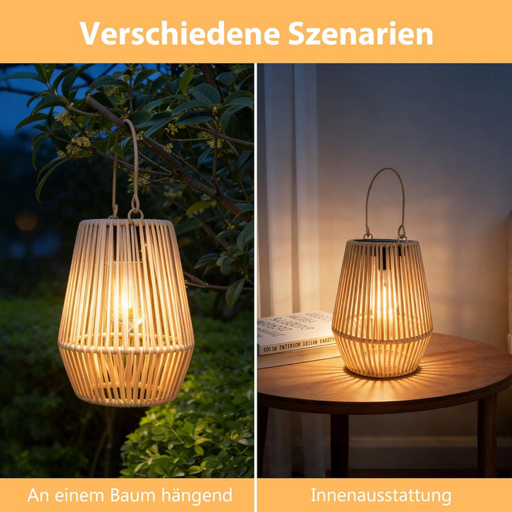 Solar Laternen für Aussen, 2 Stück Handgewebtes Rattan Solarlampen für Aussen Hängend, IP65 Wasserdi