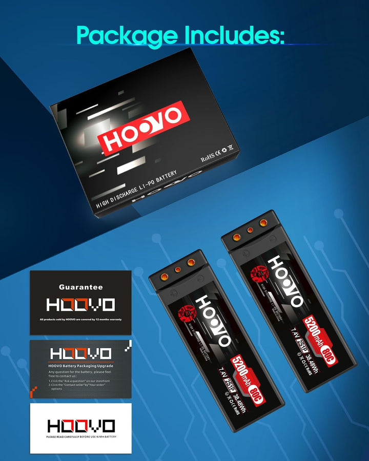 HOOVO 2S LiPo Akku 7,4V 80C 5200mAh RC Batterie Hartschale mit Deans-T Stecker für RC Auto Boot Truc