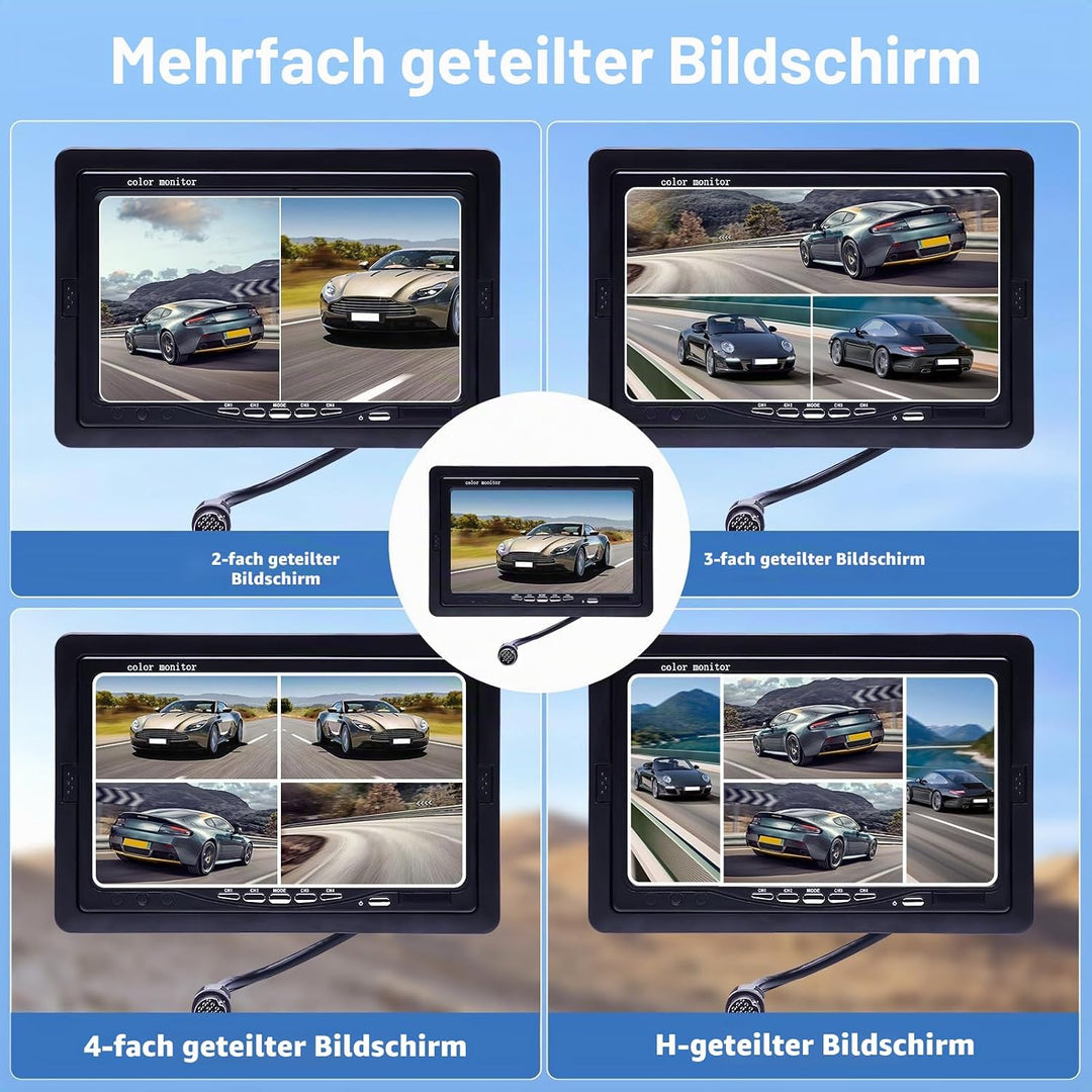 Camecho Dual Backup Kamera 4 Split Monitor hinten Kamera Auto 18 IR-Nachtsicht wasserdicht Aviation