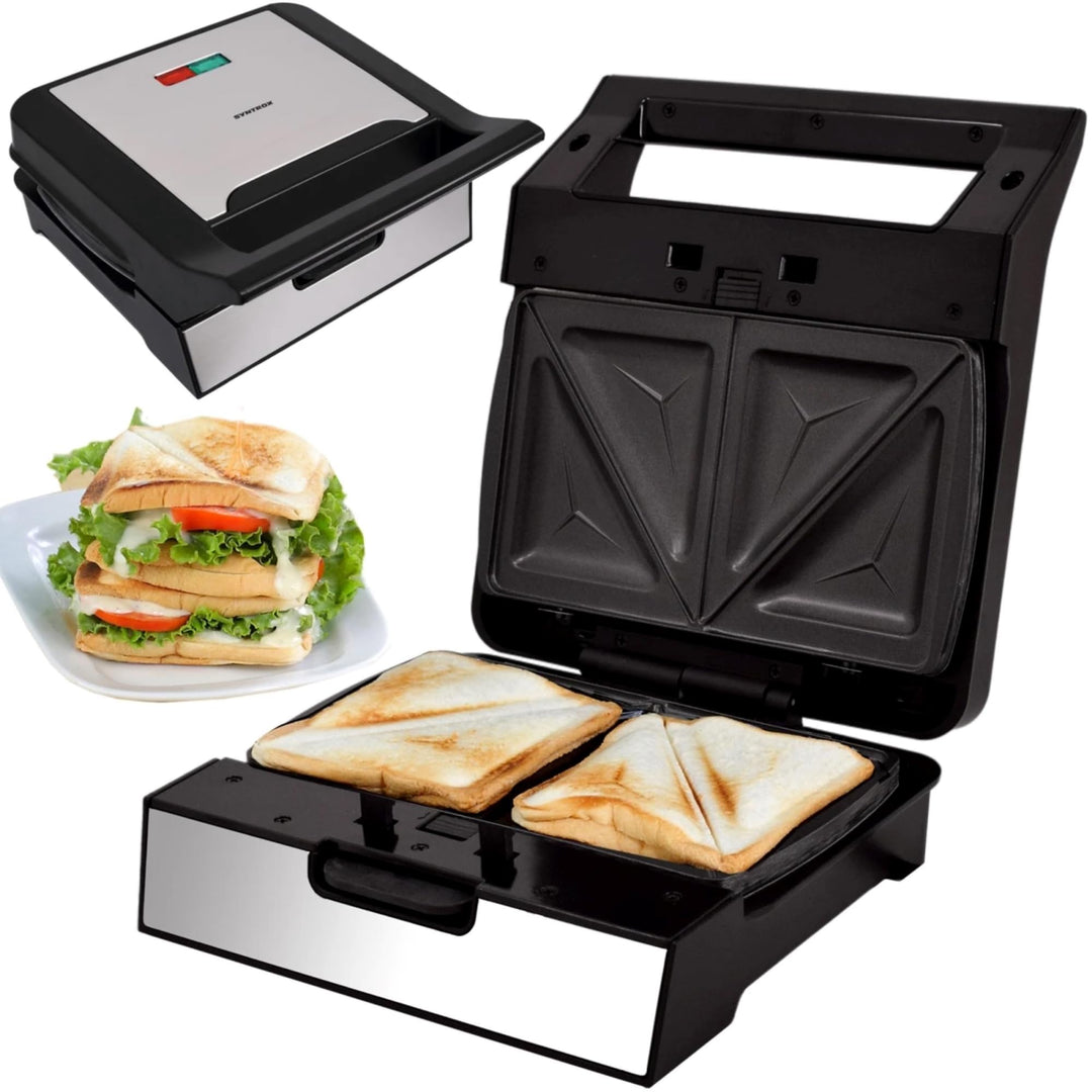 Syntrox Sandwich Maker mit Wechselplatten, Edelstahl, schnelles Aufheizen, Antihaftbeschichtet, vers