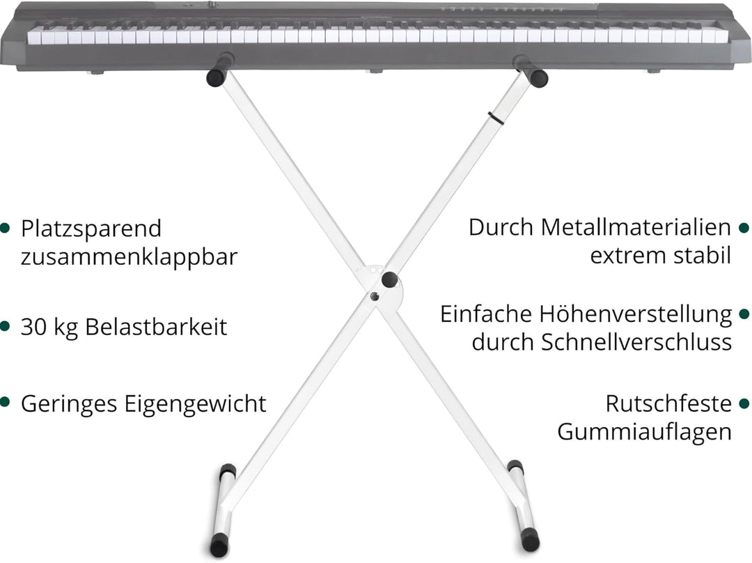 Classic Cantabile X-Keyboardständer (höhenverstellbar in 5-Stufen, klappbar, zerlegbar, stabil) Weis