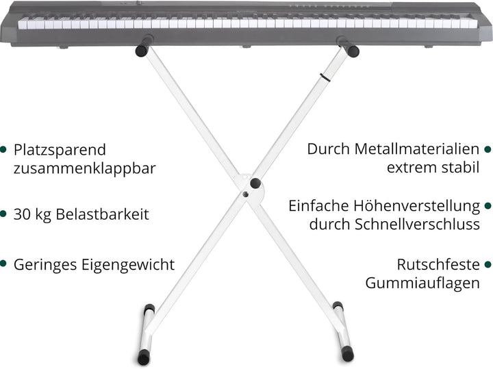 Classic Cantabile X-Keyboardständer (höhenverstellbar in 5-Stufen, klappbar, zerlegbar, stabil) Weis