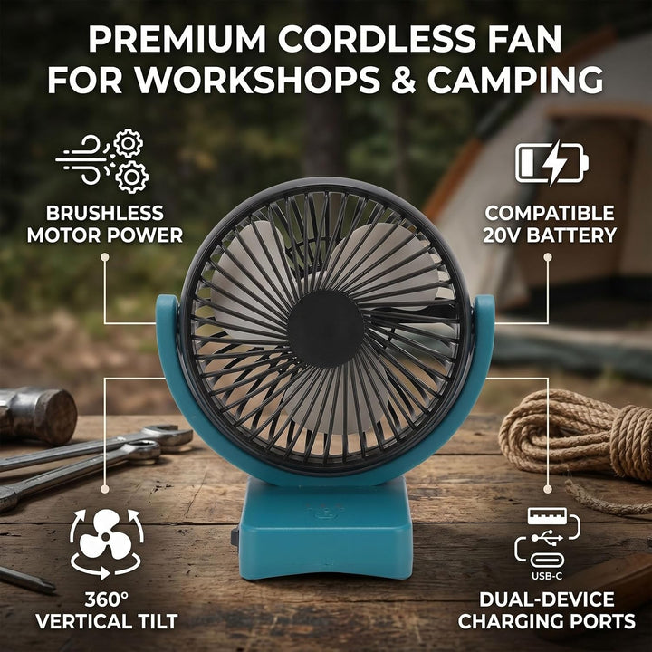 Tragbarer Kabelloser Baustellenventilator, Passend für PARKSIDE 20 V, Bürstenloser Motor, USB A und
