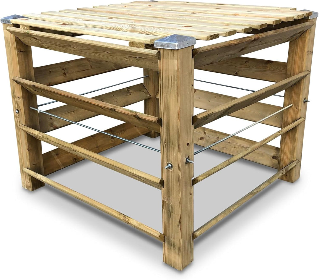 ECO Komposter Brettkomposter aus Holz mit Deckel und Kappen 100x100x80 cm - ca. 650 L