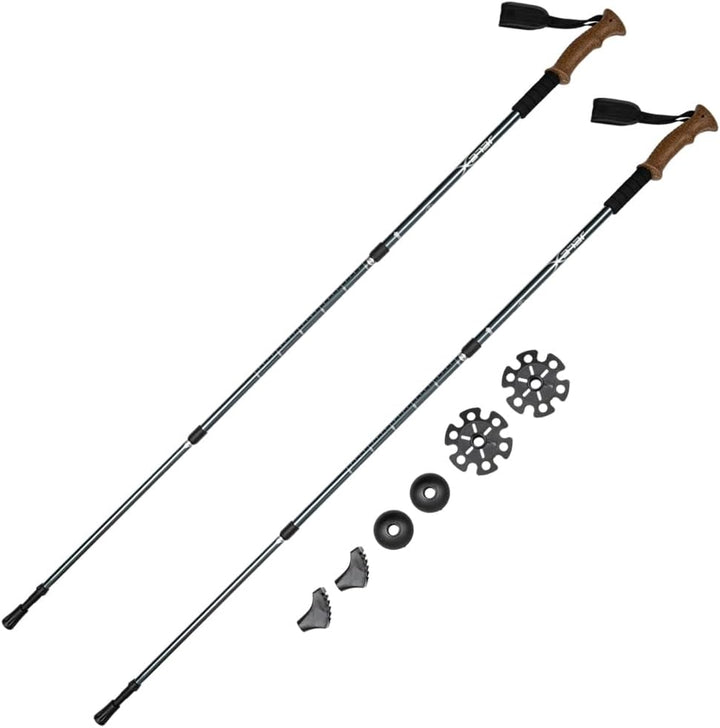 JELEX Nature Teleskop Walking Stöcke für Nordic Walking verstellbar, inkl. diverser Aufsätze für Out