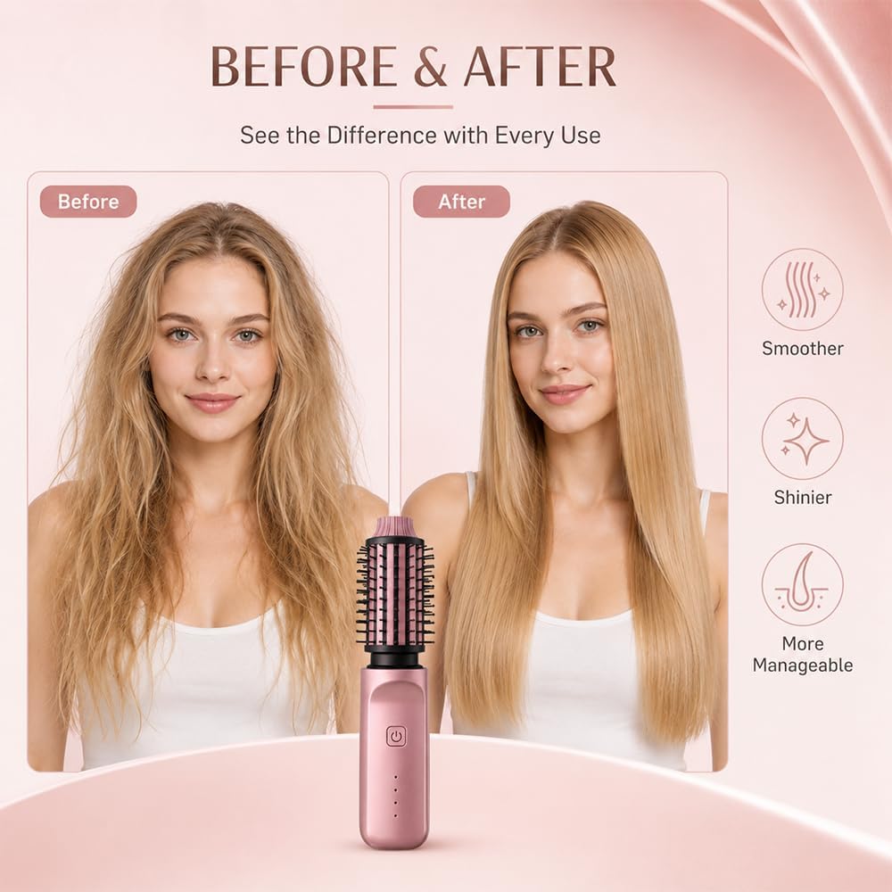 Warmluftbürste Kabellos, 38mm Thermal Brush mit 4 Temperaturen, Roségold | Hot Brush, Rundbürste Ele