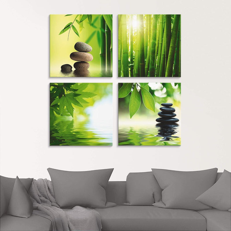 ARTland Glasbilder Wandbild Glas Bild Set 4 teilig je 20x20 cm Quadratisch Asien Wellness Zen Spa St