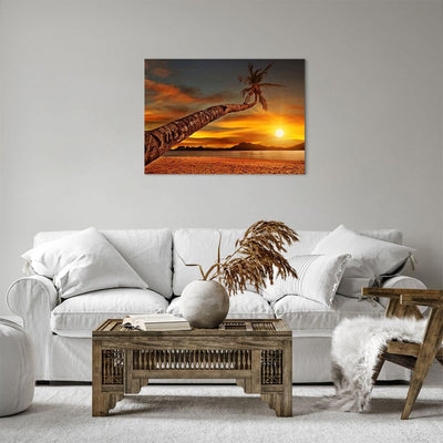 ARTTOR Bilder auf Leinwand Palme Landschaft Sonne Leinwandbild 70x50cm Wandbilder Dekoration Wohnzim