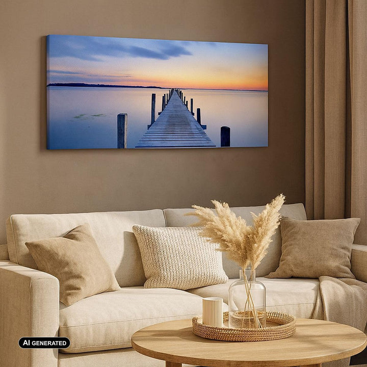 ARTTOR Wandbilder Dekoration Wohnzimmer Sonnenuntergang See Wasser Brücke Bilder auf Leinwand 120x50