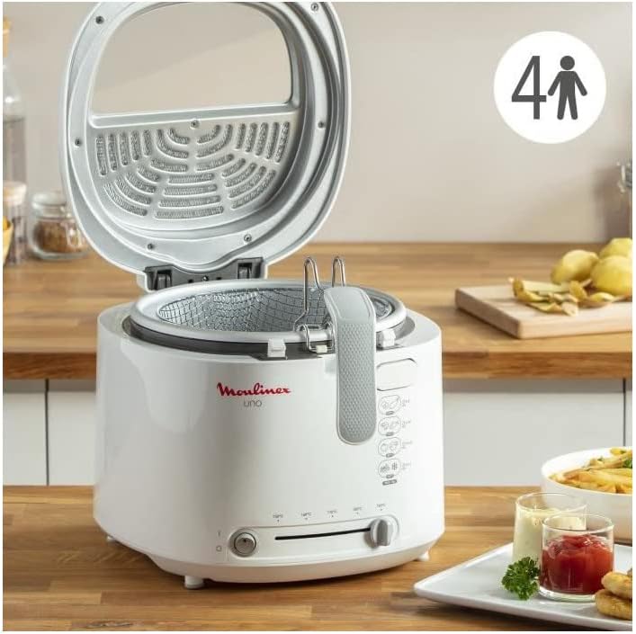 Moulinex AF2031 Fritteuse, Uno, Kapazität 1 kg für 4 Personen, Öl-Fassungsvermögen 1,8 l, Weiss XL-D