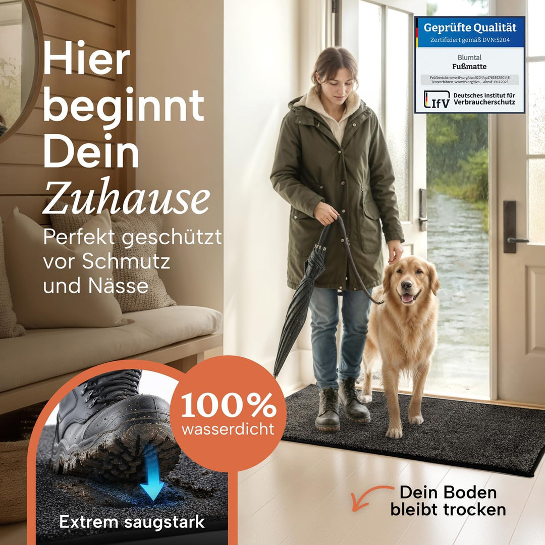 Blumtal Fussmatte 60x90 cm - Mikrofaser Schmutzfangmatte mit wasserdichter TPR-Rückseite - rutschfes