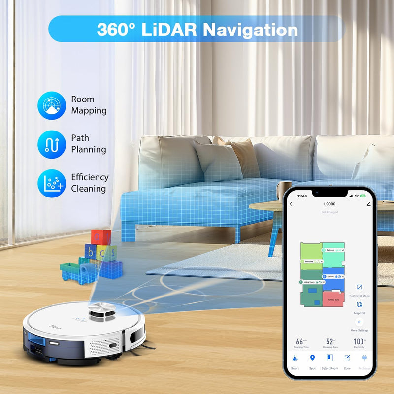 Tikom L9000 Saugroboter mit Wischfunktion, LiDAR Navigation, 4000Pa Staubsauger Roboter, 150Mins Max